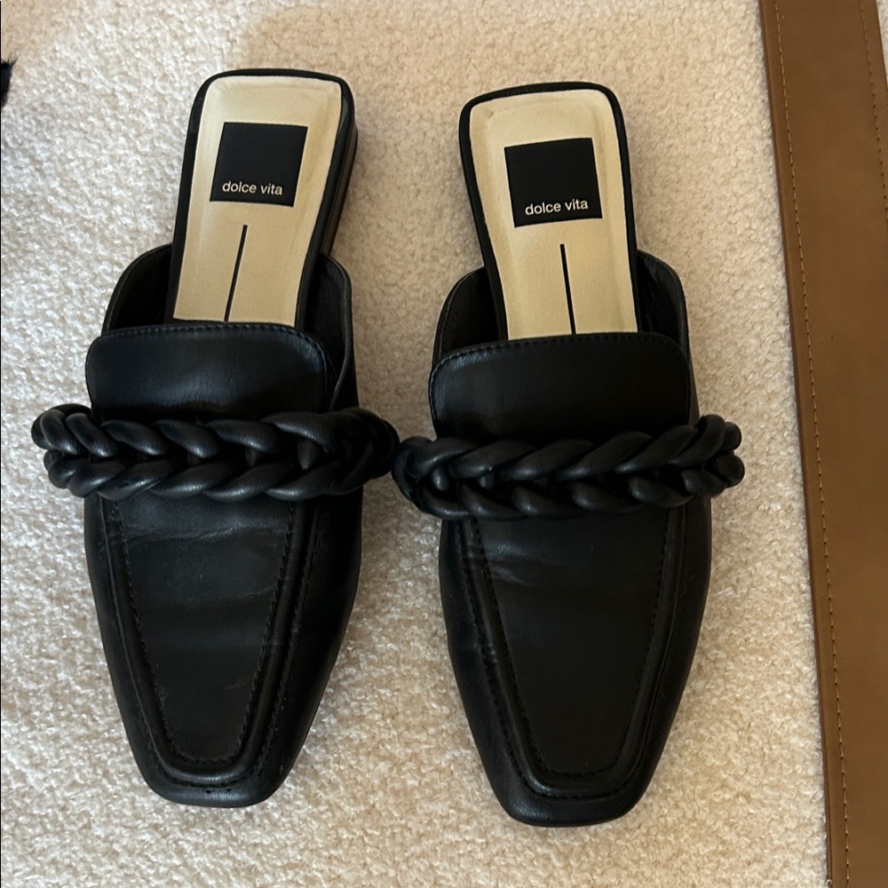 Dolce Vita Black Braided Leather Slides